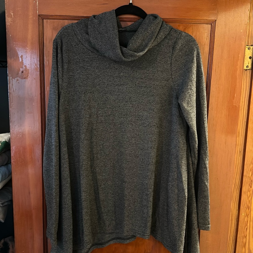 Cowl neck sweater, grey heather. Winter women’s sweater/poncho